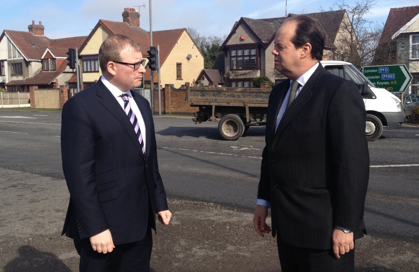 Marcus Jones MP (left) with Minister Stephen Hammond at the A5 junction.