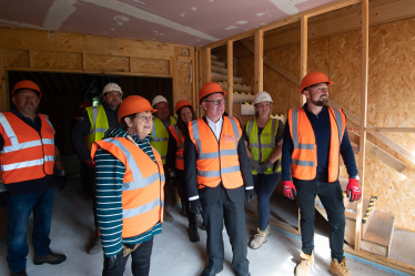 Marcus Jones MP, Cllr Margaret Bell, Gavin Miller and others viewing the building works at The Forge